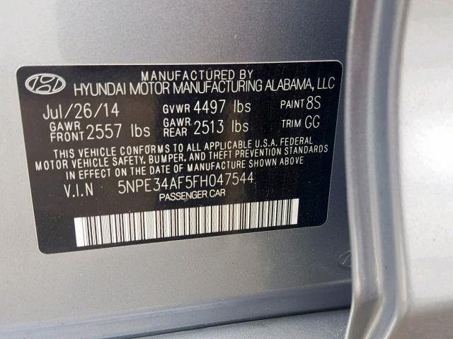 5NPE34AF5FH047544 - 2015 HYUNDAI SONATA SPO BLUE photo 10