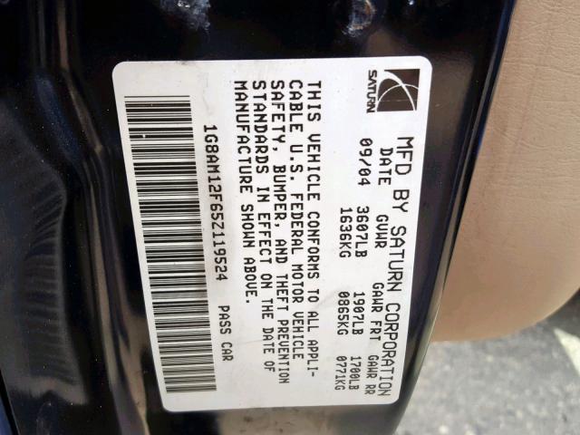 1G8AM12F65Z119524 - 2005 SATURN ION LEVEL BLUE photo 10