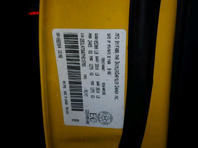 2B3LA73W67H615789 - 2007 DODGE CHARGER SR YELLOW photo 10