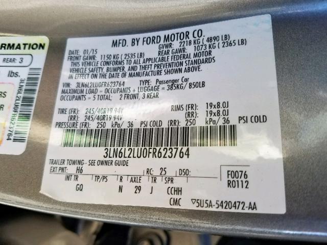 3LN6L2LU0FR623764 - 2015 LINCOLN MKZ HYBRID GOLD photo 10