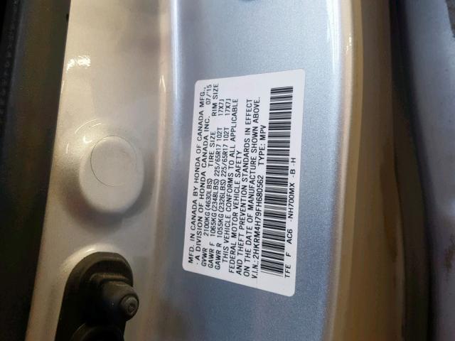 2HKRM4H79FH680562 - 2015 HONDA CR-V EXL SILVER photo 10