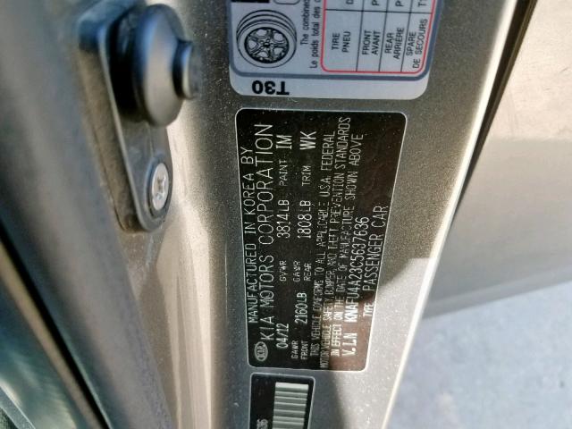 KNAFU4A23C5637636 - 2012 KIA FORTE EX GRAY photo 10