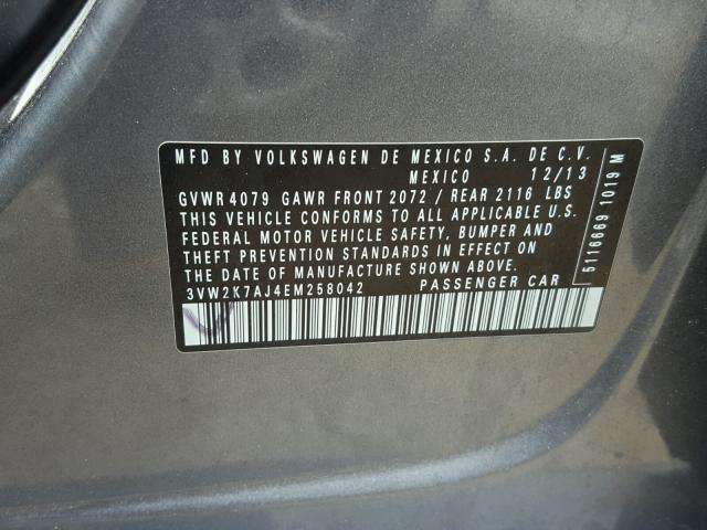 3VW2K7AJ4EM258042 - 2014 VOLKSWAGEN JETTA BASE BLACK photo 10