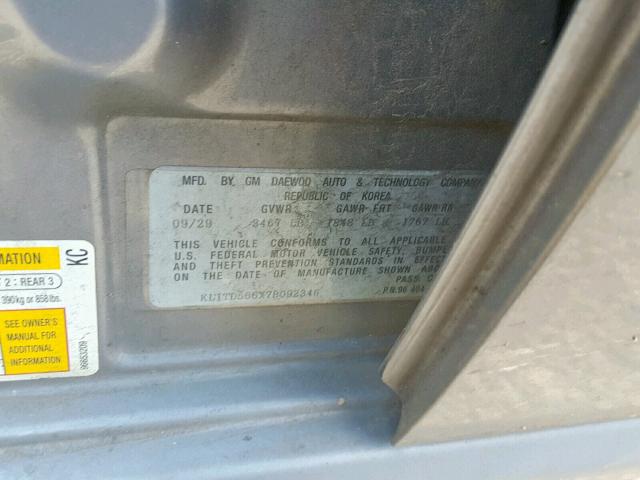 KL1TD566X7B092346 - 2007 CHEVROLET AVEO BASE ნაცრისფერი ფოტო 10