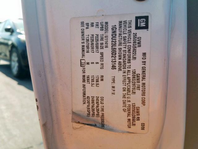 1GNDU23L66D213146 - 2006 CHEVROLET UPLANDER L 白色 照片 10