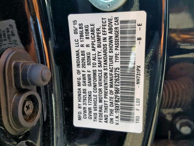 19XFB2F96FE263275 - 2015 HONDA CIVIC EXL 黑色 照片 10