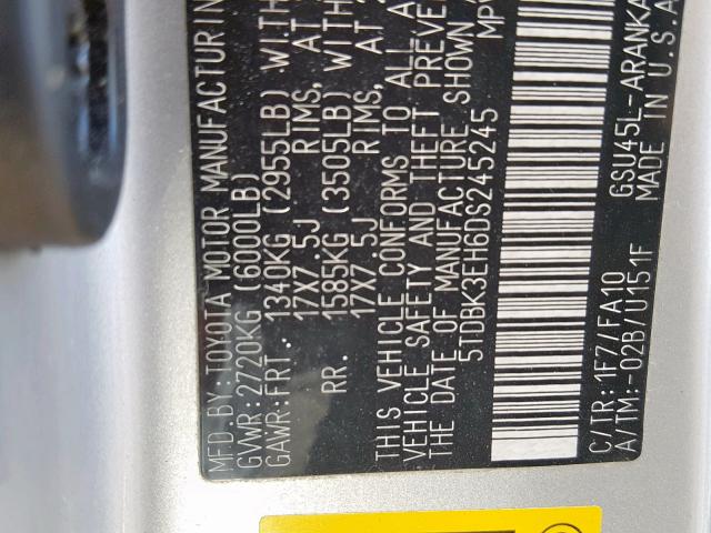 5TDBK3EH6DS245245 - 2013 TOYOTA HIGHLANDER SILVER photo 10