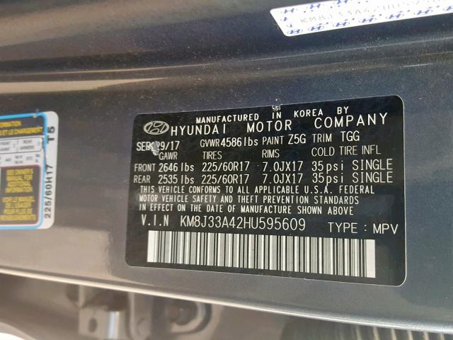 KM8J33A42HU595609 - 2017 HYUNDAI TUCSON LIM GRAY photo 10