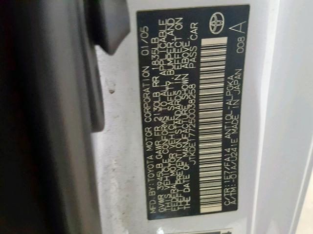 JTKDE177250038258 - 2005 TOYOTA SCION TC ვერცხლისფერი ფოტო 10