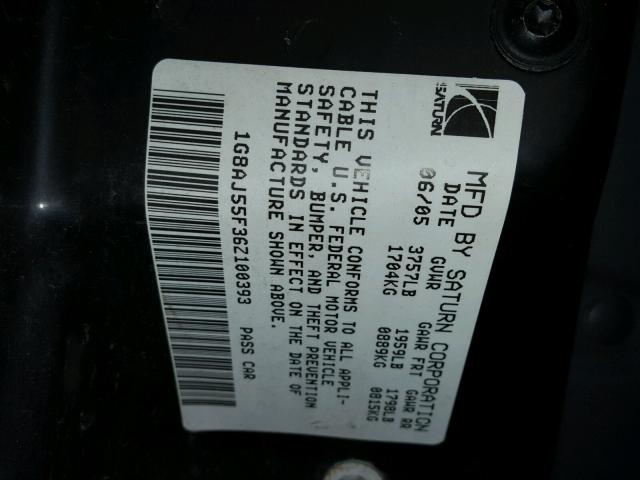 1G8AJ55F36Z100393 - 2006 SATURN ION LEVEL GRAY photo 10