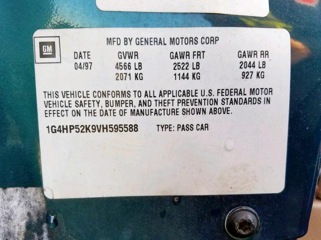 1G4HP52K9VH595588 - 1997 BUICK LESABRE CU GREEN photo 10