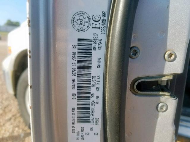 1D3HV18P99S713984 - 2009 DODGE RAM 1500 SILVER photo 10