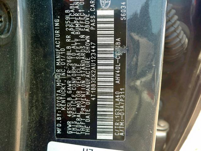 4T1BB3EK2AU123447 - 2010 TOYOTA CAMRY HYBR GRAY photo 10