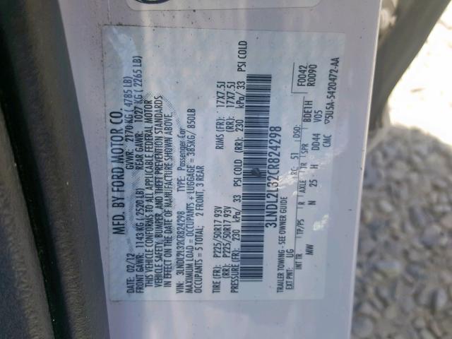 3LNDL2L32CR824298 - 2012 LINCOLN MKZ HYBRID WHITE photo 10