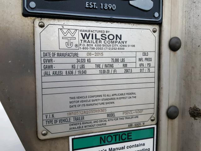 1W16532A2G5549365 - 2016 WILSON TRAILER SILVER photo 10