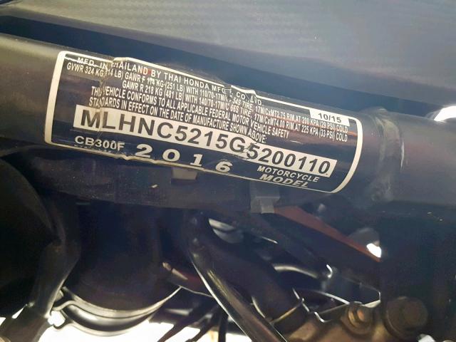 MLHNC5215G5200110 - 2016 HONDA CB300 F BLACK photo 10