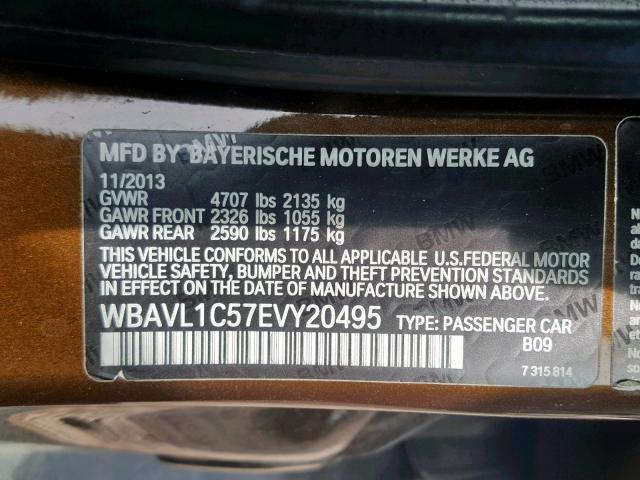 WBAVL1C57EVY20495 - 2014 BMW X1 XDRIVE2 BROWN photo 10