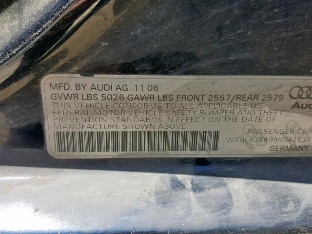 WAULK78K99N041133 - 2009 AUDI A4 3.2 QUA BLUE photo 10