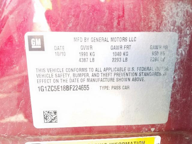 1G1ZC5E18BF224655 - 2011 CHEVROLET MALIBU 1LT 栗色 照片 10