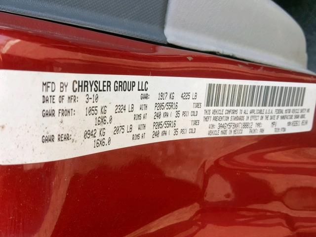 3A4GY5F9XAT188812 - 2010 CHRYSLER PT CRUISER RED photo 10