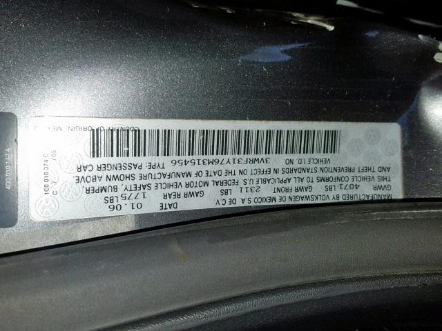 3VWRF31Y76M315456 - 2006 VOLKSWAGEN NEW BEETLE ნაცრისფერი ფოტო 10