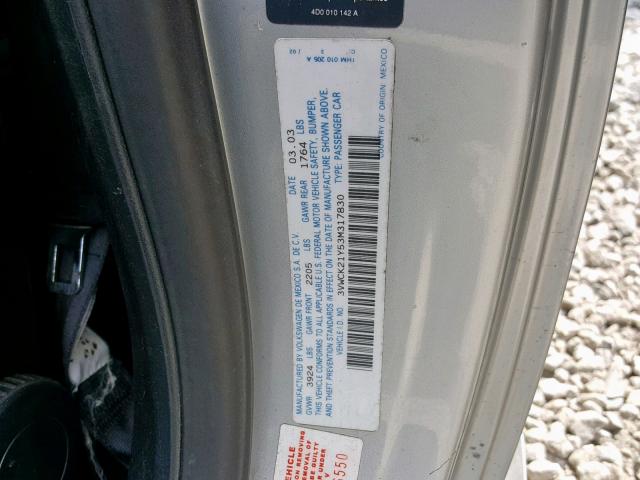 3VWCK21Y53M317830 - 2003 VOLKSWAGEN NEW BEETLE ვერცხლისფერი ფოტო 10