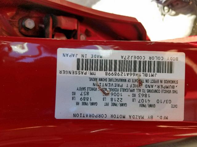 JM1BL1H66A1298998 - 2010 MAZDA 3 S RED photo 10