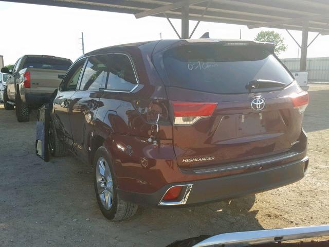 5TDYZRFH8JS242351 - 2018 TOYOTA HIGHLANDER MAROON photo 3