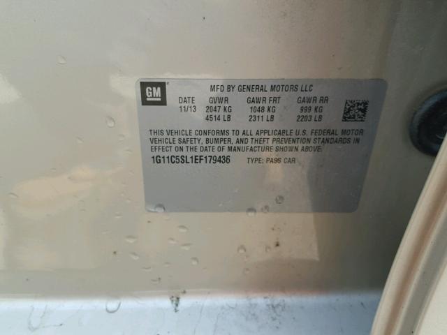 1G11C5SL1EF179436 - 2014 CHEVROLET MALIBU 1LT GOLD photo 10