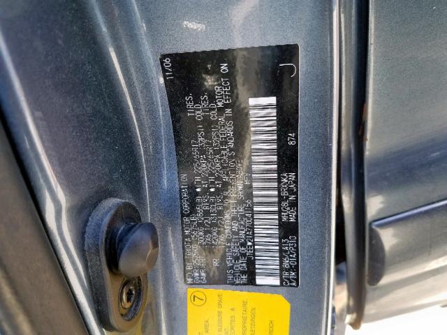 JTEEW21A770041156 - 2007 TOYOTA HIGHLANDER BLUE photo 10