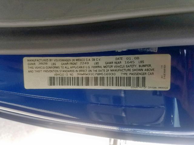 3VWRW31C78M516930 - 2008 VOLKSWAGEN NEW BEETLE BLUE photo 10