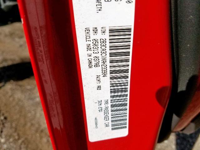 2B3CA3CVXAH233904 - 2010 DODGE CHARGER SX RED photo 10