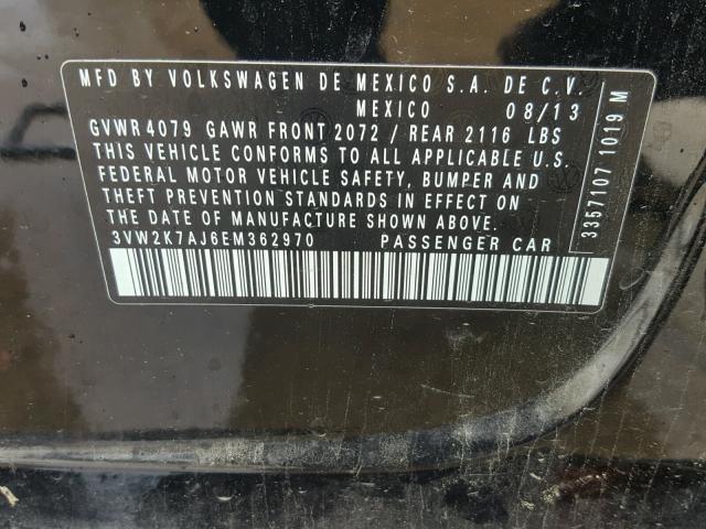 3VW2K7AJ6EM362970 - 2014 VOLKSWAGEN JETTA BASE 黑色 照片 10