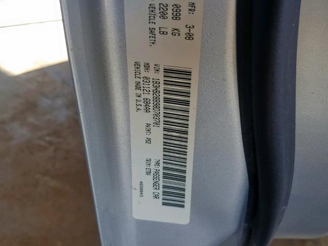 1B3HB28B98D703701 - 2008 DODGE CALIBER SILVER photo 10