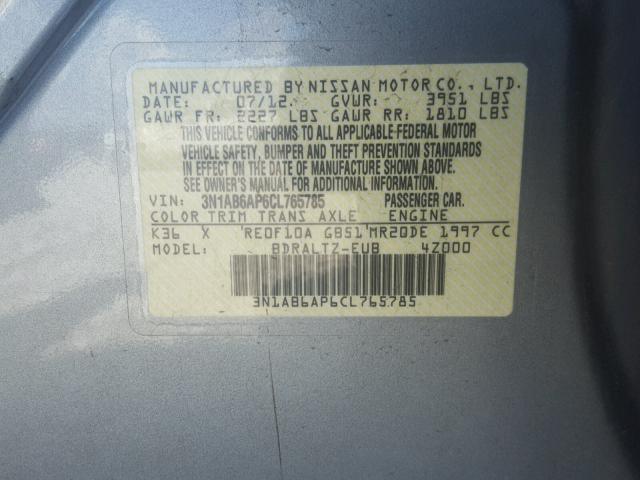 3N1AB6AP6CL765785 - 2012 NISSAN SENTRA 2.0 GRAY photo 10