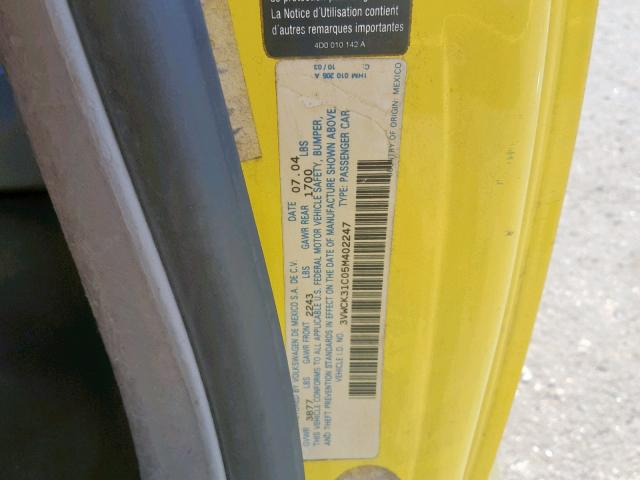 3VWCK31C05M402247 - 2005 VOLKSWAGEN NEW BEETLE Sarı foto 10