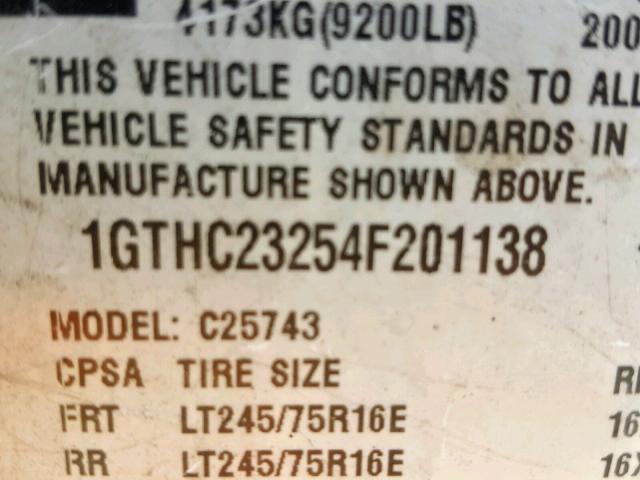 1GTHC23254F201138 - 2004 GMC SIERRA C25 CHARCOAL photo 10