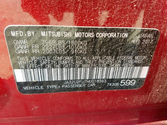 JA32U2FU7HU016363 - 2017 MITSUBISHI LANCER ES RED photo 10