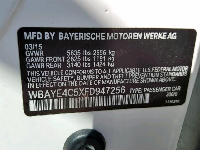 WBAYE4C5XFD947256 - 2015 BMW 740 LI WHITE photo 10