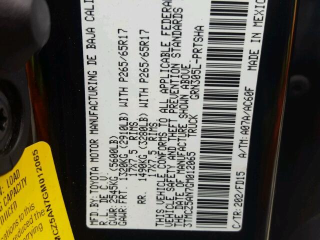 3TMCZ5AN7GM012065 - 2016 TOYOTA TACOMA DOU BLACK photo 10