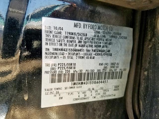 1MEHM43155G604451 - 2005 MERCURY MONTEGO PR 黑色 照片 10