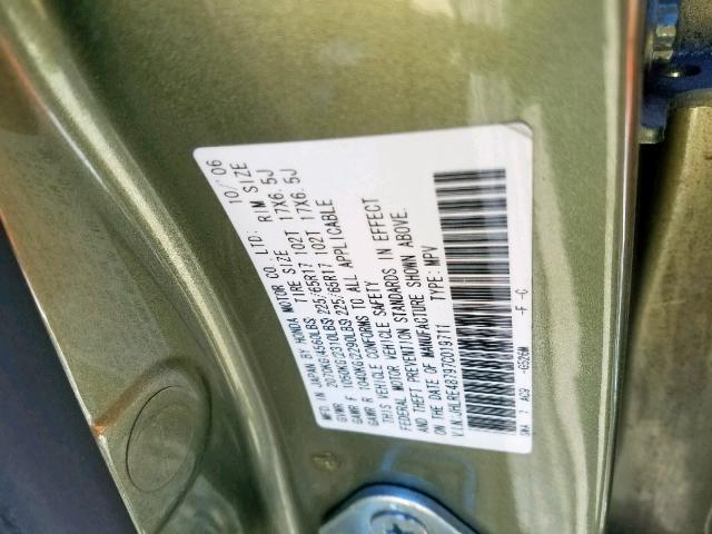 JHLRE48797C019711 - 2007 HONDA CR-V EXL GREEN photo 10