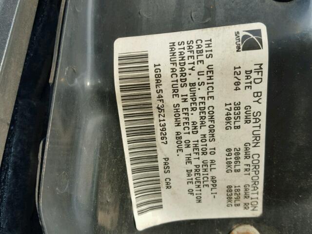 1G8AL54F35Z139267 - 2005 SATURN ION LEVEL GRAY photo 10