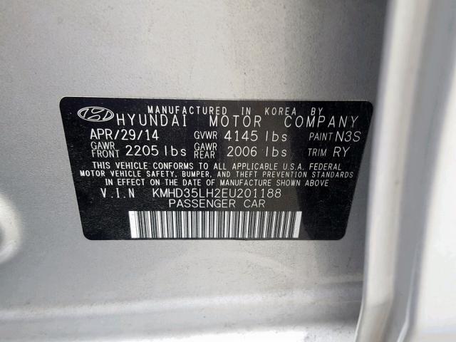 KMHD35LH2EU201188 - 2014 HYUNDAI ELANTRA GT SILVER photo 10