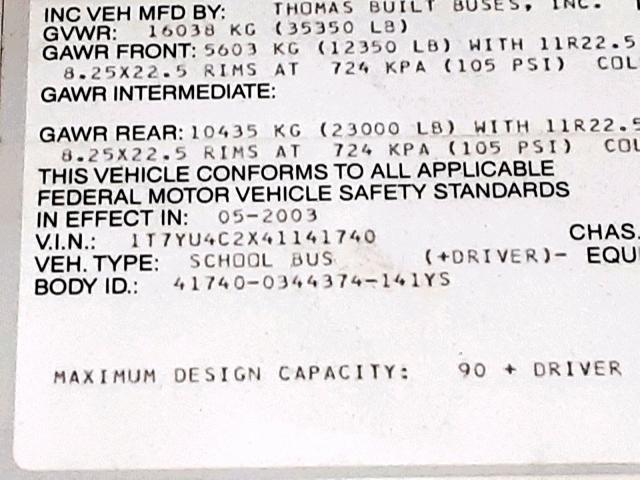 1T7YU4C2X41141740 - 2004 THOMAS SCHOOL BUS YELLOW photo 10