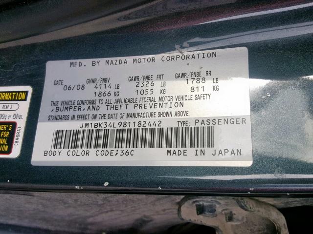 JM1BK34L981182442 - 2008 MAZDA SPEED 3 CHARCOAL photo 10