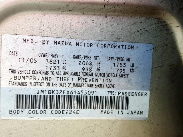 JM1BK32FX61455091 - 2006 MAZDA 3 I TAN photo 10