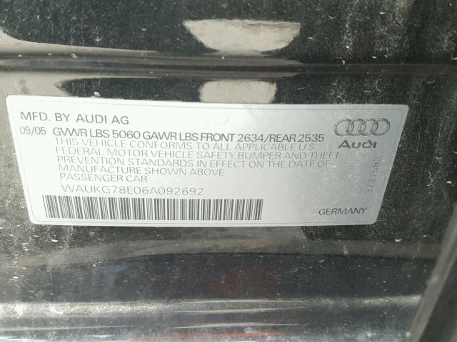 WAUKG78E06A092692 - 2006 AUDI A4 3.2 AVA BLACK photo 10