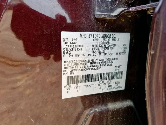 2FMDK4KC9BBA82656 - 2011 FORD EDGE LIMIT BURGUNDY photo 10