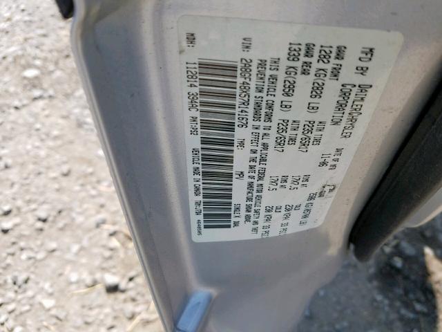 2A8GF48X57R141676 - 2007 CHRYSLER PACIFICA SILVER photo 10